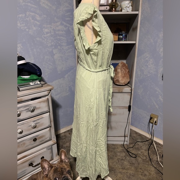 Suzy Shier Light Green Maxi Dress with Buttons and tie waist large - Picture 8 of 13